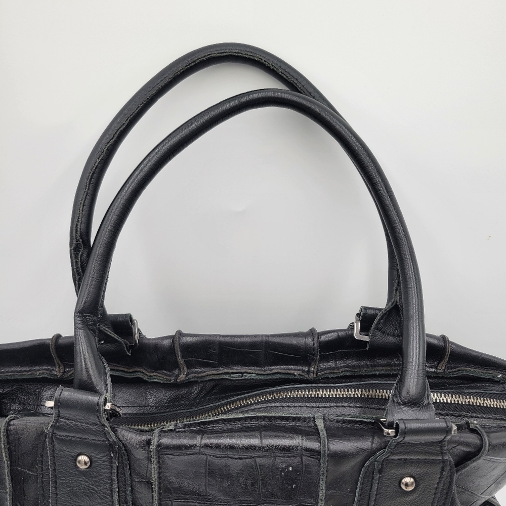 CHOCOLAT BLU Black Leather Croc-Embossed Patchwork Tote Bag - Picture 5 of 13